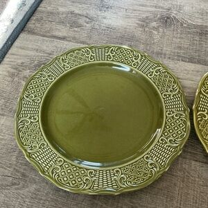 Vintage Ironstone Madeira Canonsburg Pottery 10” Dinner Plates Set Of Two Green